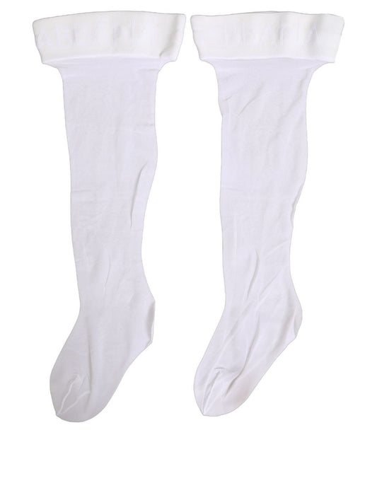 Dolce & Gabbana .White Nylon Logo Calf Long Women Accessory Socks