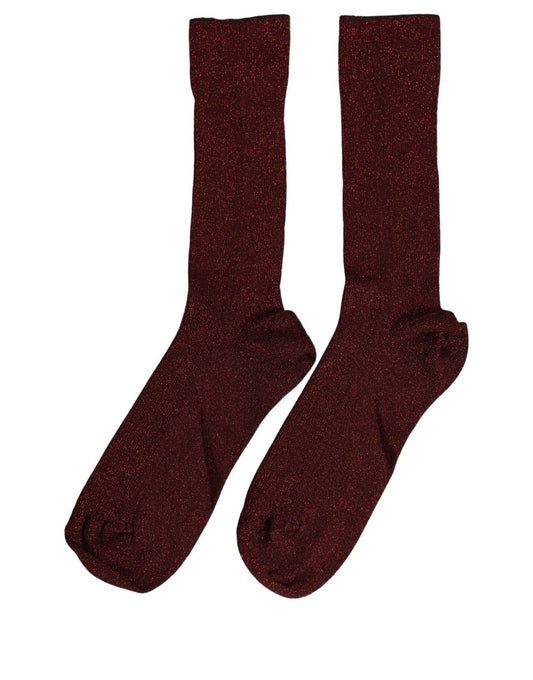 Dolce & Gabbana Maroon Viscose DG Logo Mid Calf Accessory Socks