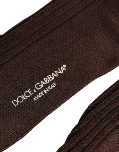 Dolce & Gabbana Dark Brown Wool DG Logo Mid Calf Accessory Socks