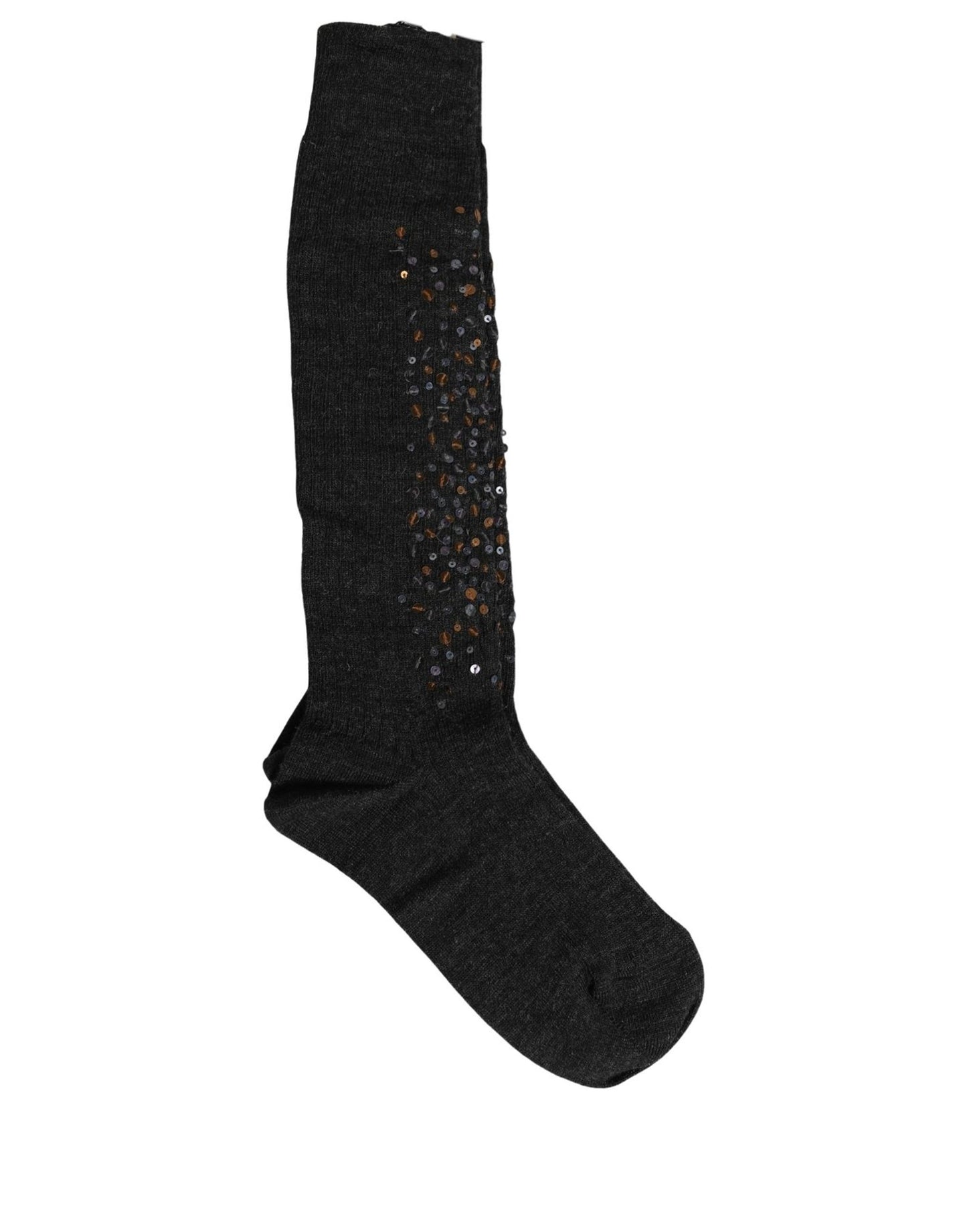 Dolce & Gabbana Dark Gray Sequined Wool Knee High Accessory Socks