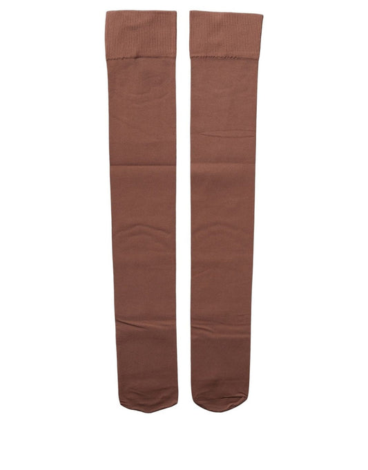 Dolce & Gabbana Brown Nylon Stretch Over The Calf Stockings Socks