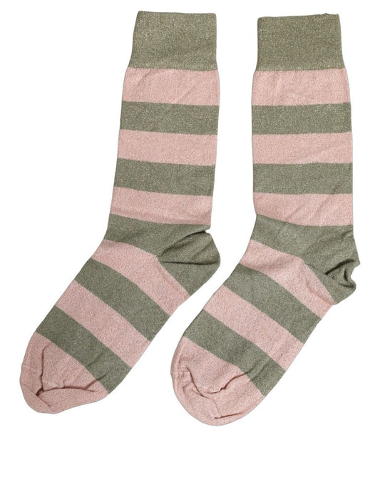 Dolce & Gabbana Gray Pink Stripes Mid Calf Accessory Socks