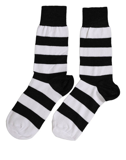 Dolce & Gabbana Black White Stripes Mid Calf Accessory Socks