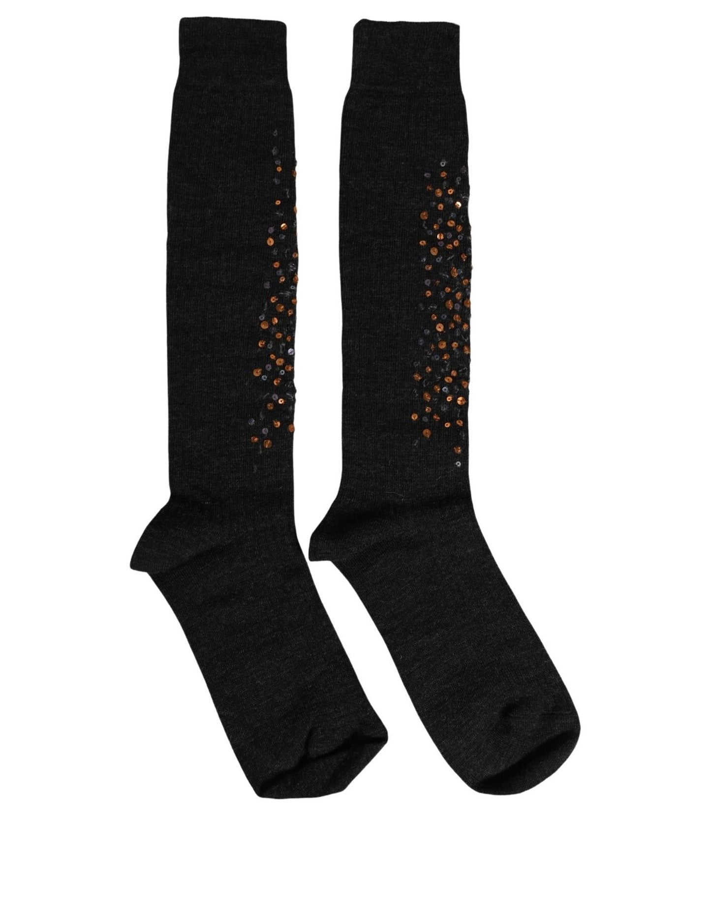 Dolce & Gabbana Dark Gray Sequined Wool Knee High Accessory Socks