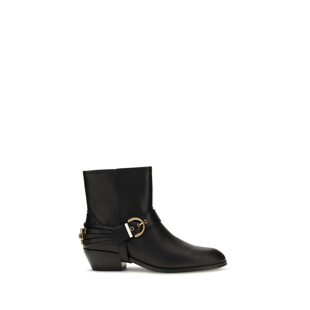 PINKO Black Calf Leather Bos Taurus Ankle Boots