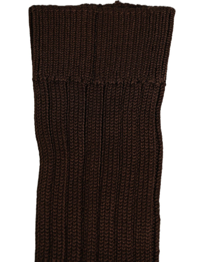 Dolce & Gabbana Dark Brown Nylon Ribbed Over The Calf Socks