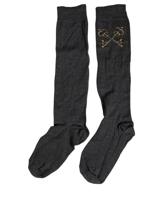 Dolce & Gabbana Dark Gray Wool Over The Calf Knee High Accessory Socks