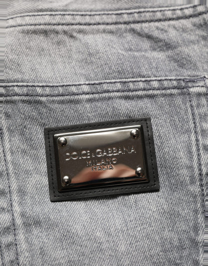 Dolce & Gabbana Grey Distressed Straight Leg Men Denim Jeans