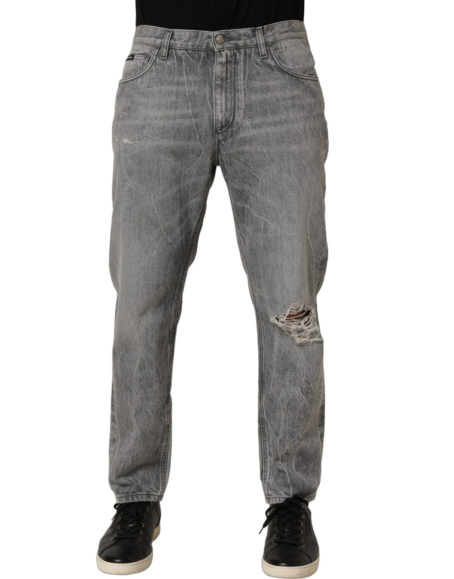 Dolce & Gabbana Grey Distressed Straight Leg Men Denim Jeans