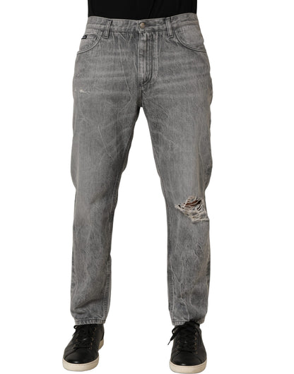 Dolce & Gabbana Grey Distressed Straight Leg Men Denim Jeans