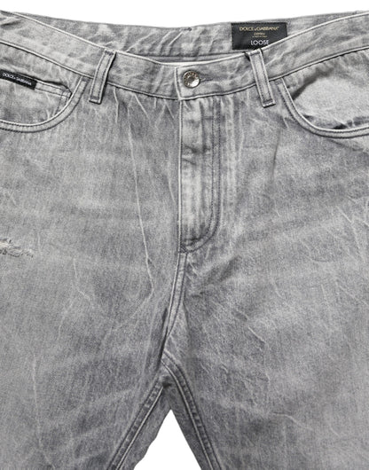 Dolce & Gabbana Grey Distressed Straight Leg Men Denim Jeans