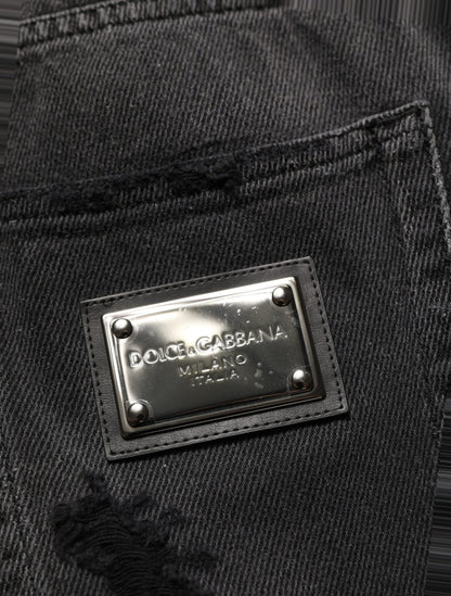 Dolce & Gabbana Dark Gray Distressed Oversize Men Denim Jeans