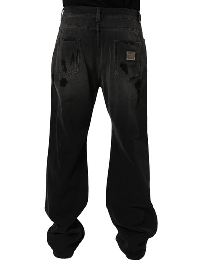 Dolce & Gabbana Dark Gray Distressed Oversize Men Denim Jeans