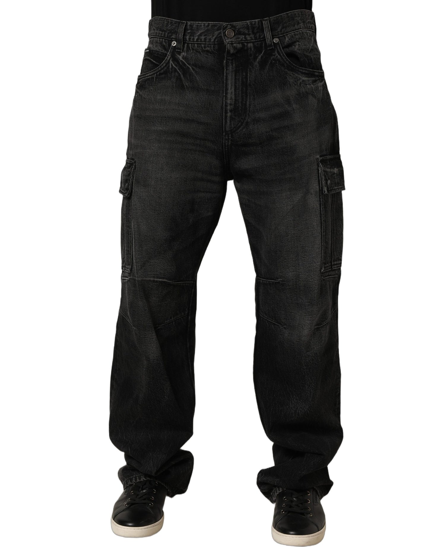 Dolce & Gabbana Dark Gray Cotton Baggy Cargo Men Denim Jeans