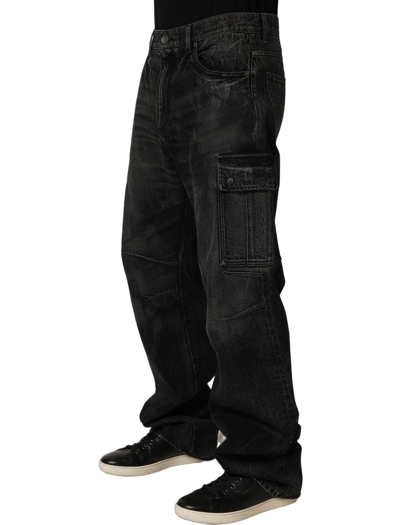 Dolce & Gabbana Dark Gray Cotton Baggy Cargo Men Denim Jeans