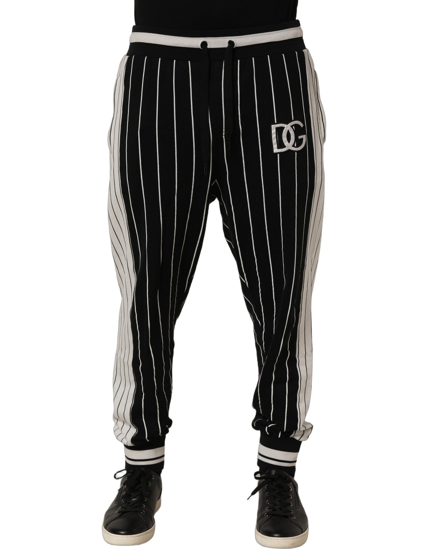 Dolce & Gabbana Black Striped DG Patch Men Sweatpants Pants