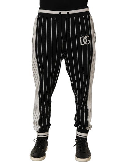 Dolce & Gabbana Black Striped DG Patch Men Sweatpants Pants