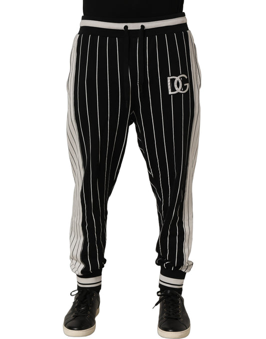 Dolce & Gabbana Black Striped DG Patch Men Sweatpants Pants