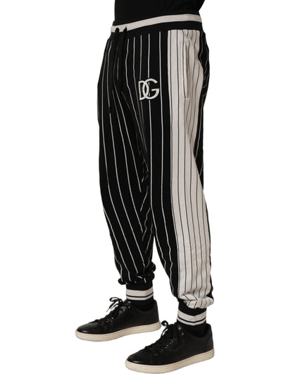 Dolce & Gabbana Black Striped DG Patch Men Sweatpants Pants