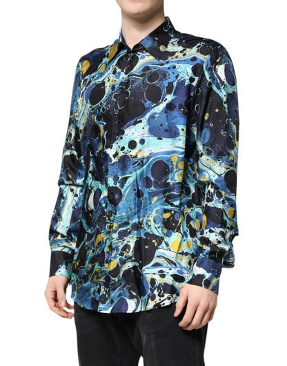Dolce & Gabbana Blue Marble Print MARTINI Dress Formal Shirt