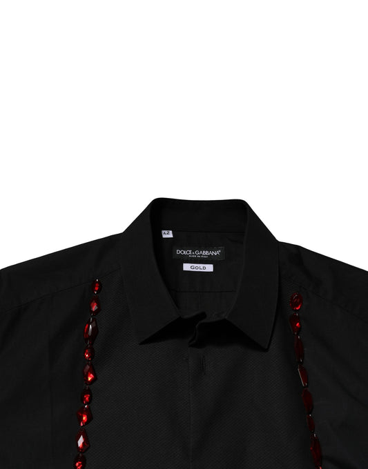 Dolce & Gabbana Black Crystal Embellished GOLD Dress Shirt