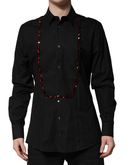 Dolce & Gabbana Black Crystal Embellished GOLD Dress Shirt