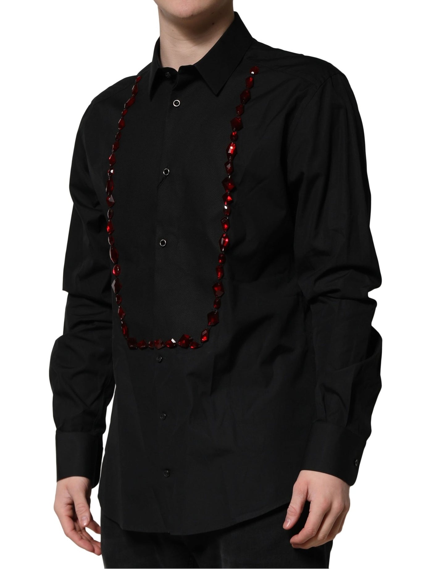 Dolce & Gabbana Black Crystal Embellished GOLD Dress Shirt