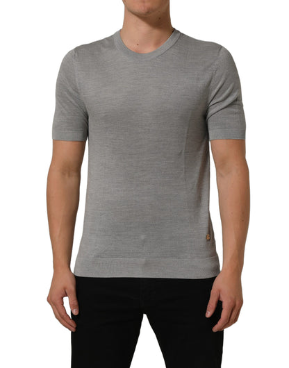 Dolce & Gabbana Gray Silk Crew Neck Short Sleeves T-shirt
