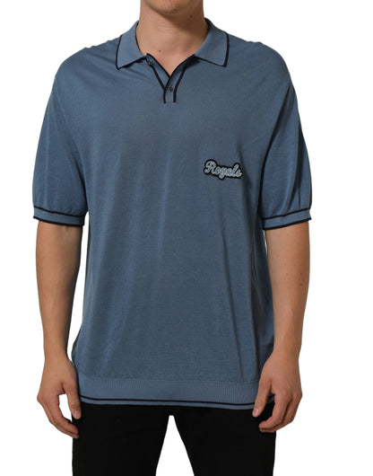 Dolce & Gabbana Blue Cotton Collared Short Sleeves T-shirt