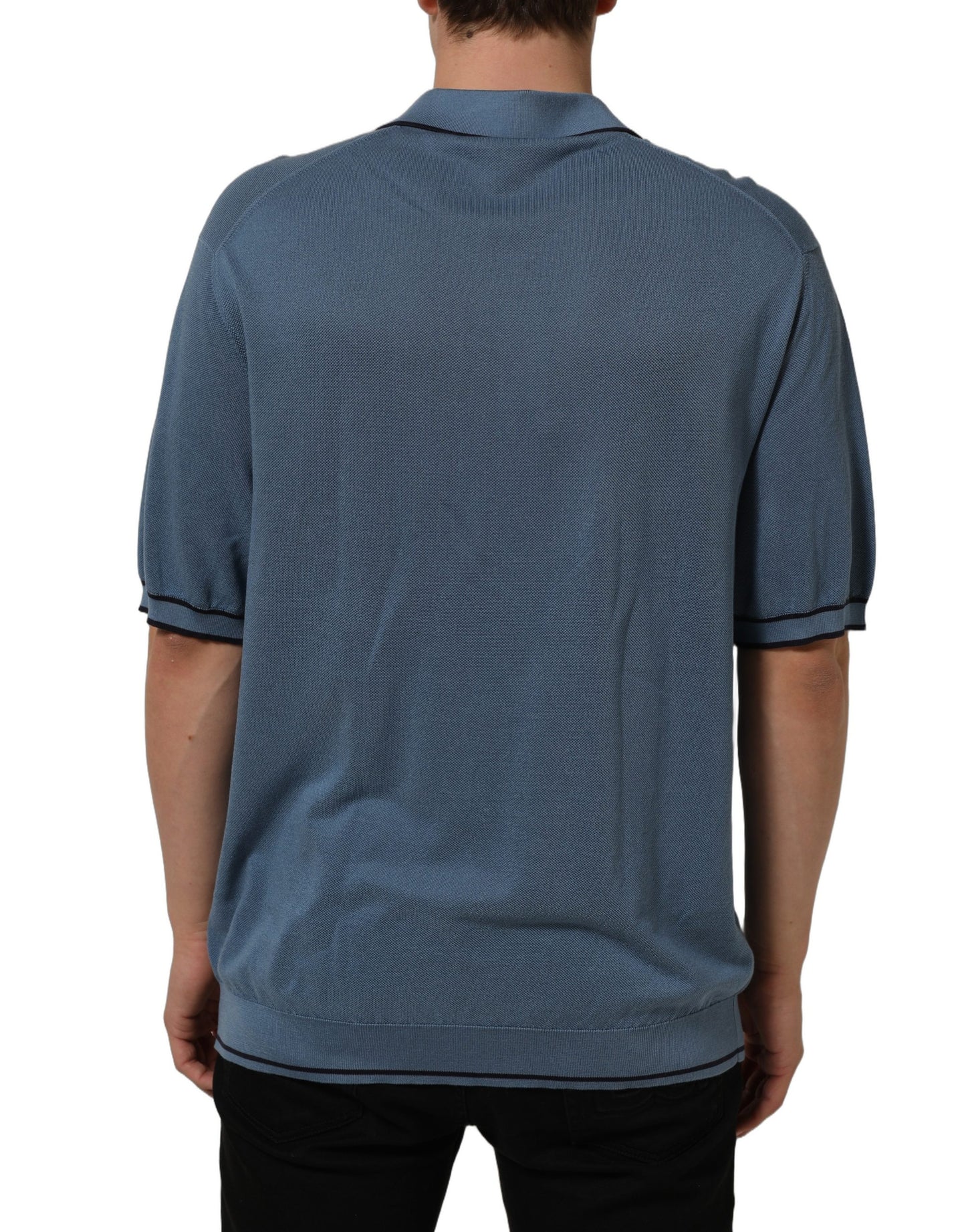 Dolce & Gabbana Blue Cotton Collared Short Sleeves T-shirt