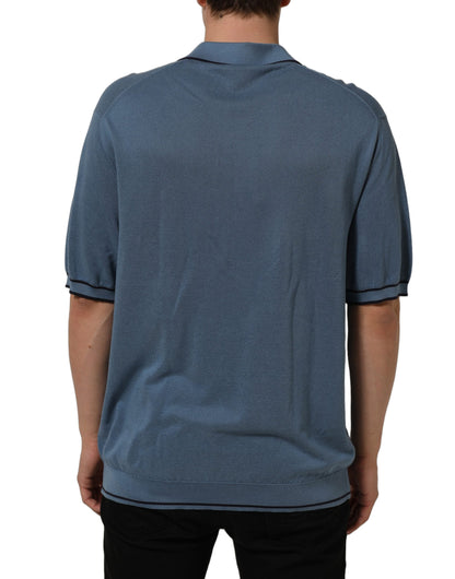Dolce & Gabbana Blue Cotton Collared Short Sleeves T-shirt
