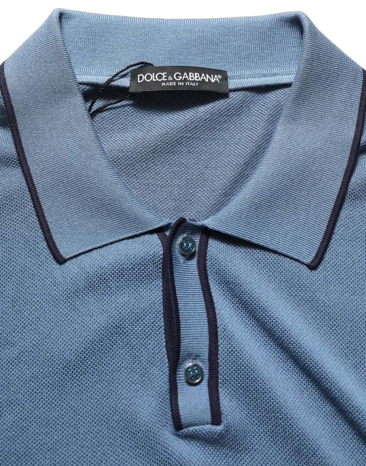 Dolce & Gabbana Blue Cotton Collared Short Sleeves T-shirt