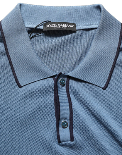 Dolce & Gabbana Blue Cotton Collared Short Sleeves T-shirt
