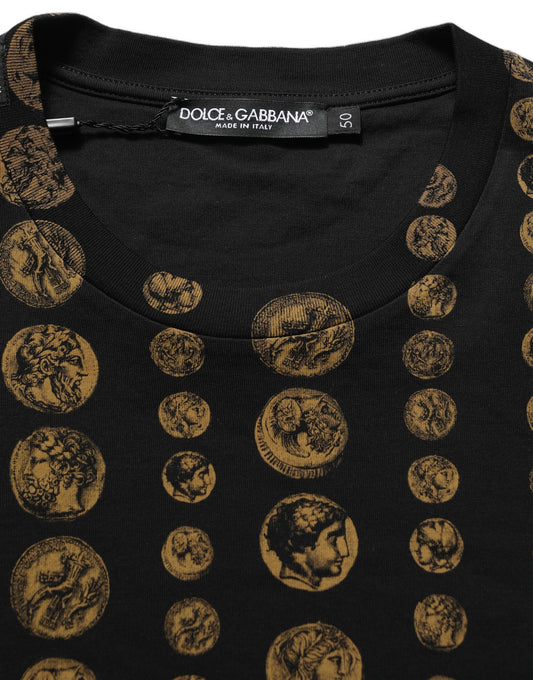 Dolce & Gabbana Black All Over Coin Print Cotton Men T-shirt