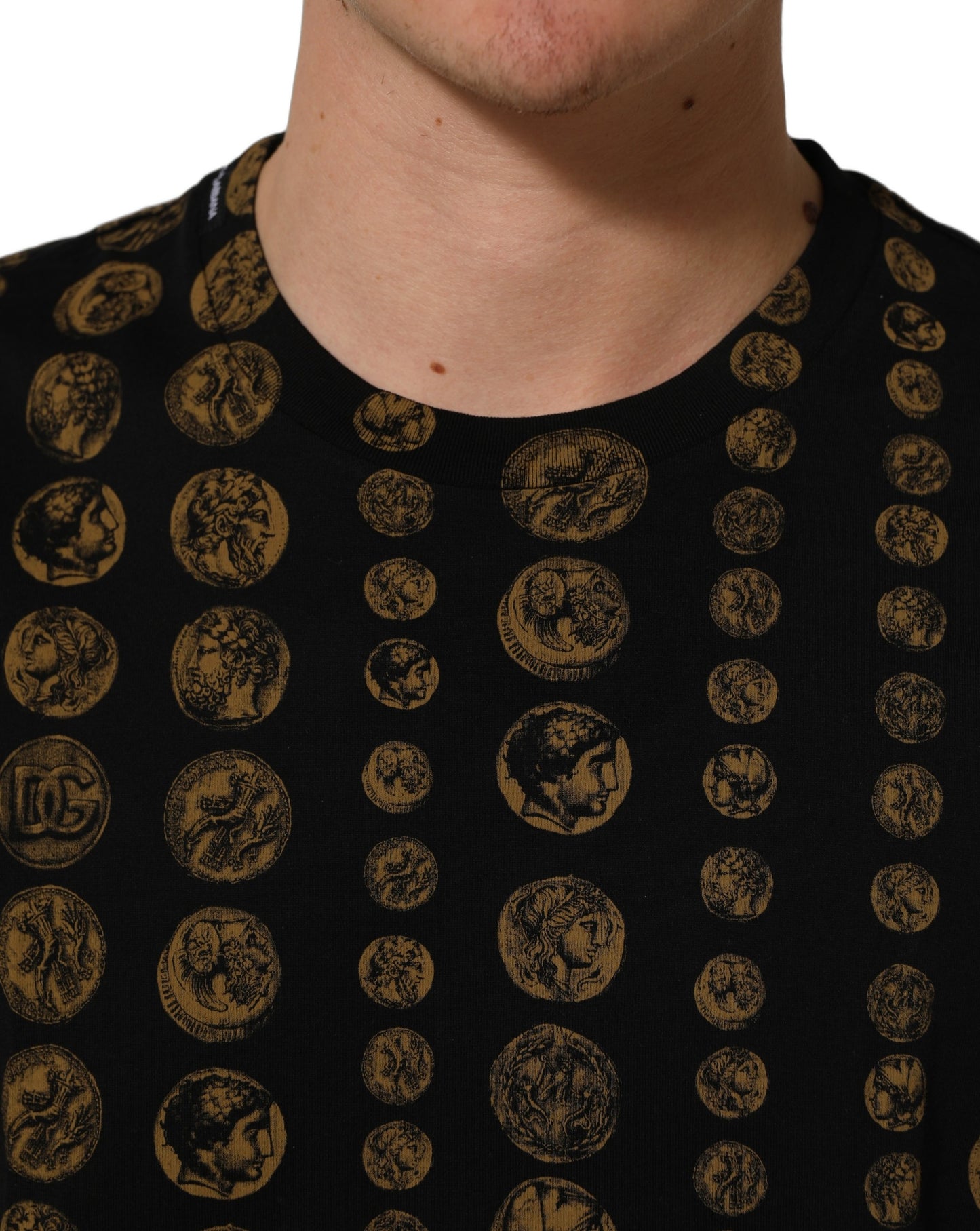 Dolce & Gabbana Black All Over Coin Print Cotton Men T-shirt