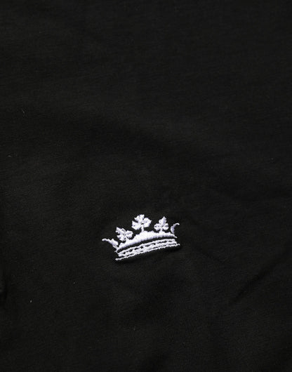 Dolce & Gabbana Black Crown Short Sleeved Henley Men T-shirt