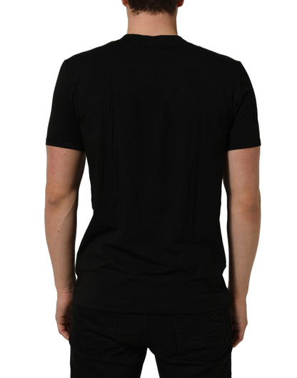 Dolce & Gabbana Black Crown Short Sleeved Henley Men T-shirt
