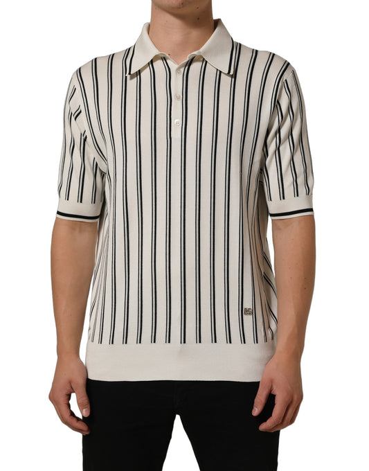 Dolce & Gabbana White Black Stripe Collared Polo T-shirt