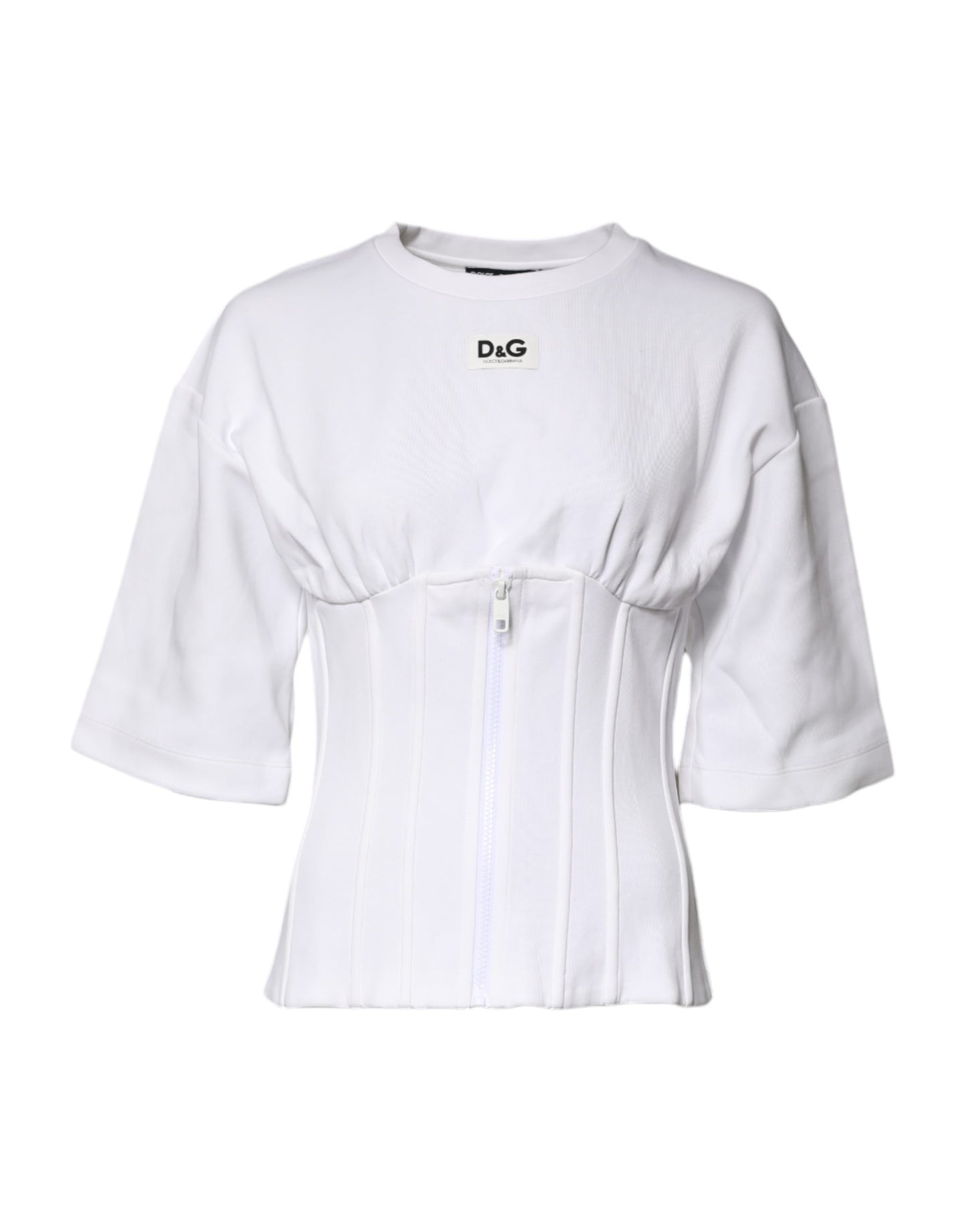 Dolce & Gabbana White Cotton Blend Corset Style Blouse Top