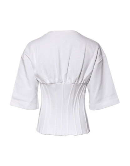 Dolce & Gabbana White Cotton Blend Corset Style Blouse Top