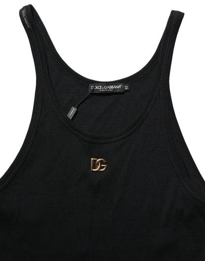 Dolce & Gabbana Black DG Logo Cotton Ribbed Tank Top T-shirt