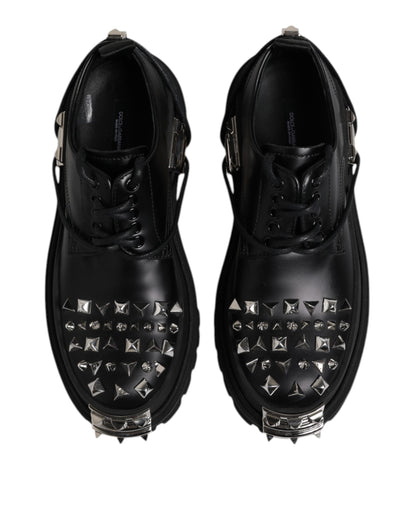 Dolce & Gabbana Black Studded Leather Hi-Trekking Derby Men Shoes