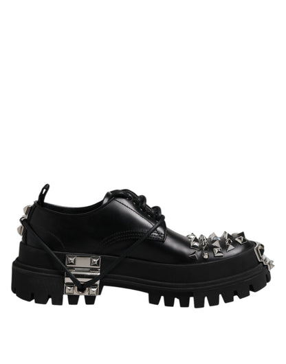 Dolce & Gabbana Black Studded Leather Hi-Trekking Derby Men Shoes
