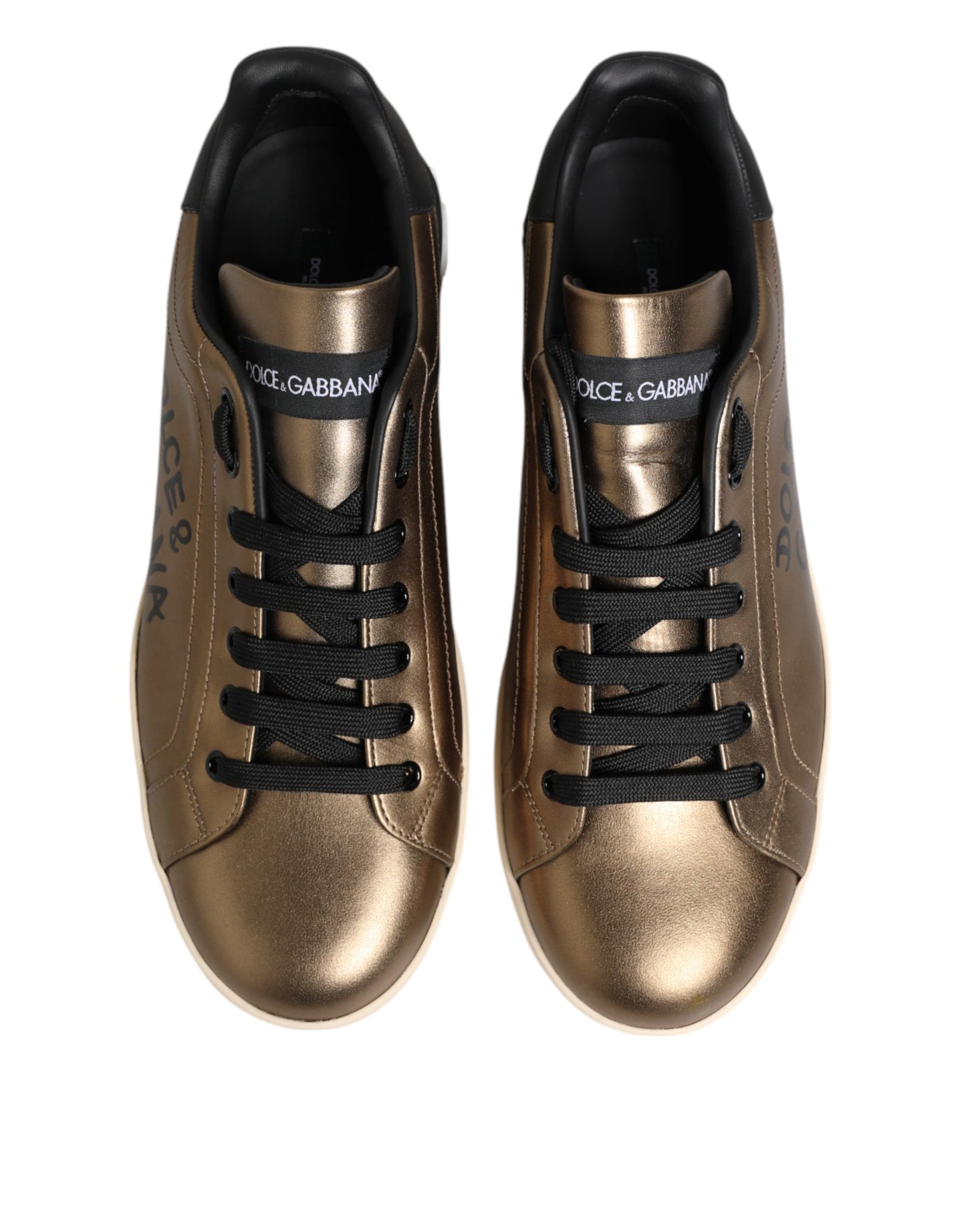 Dolce & Gabbana Gold Portofino Calf Leather Sneakers Shoes