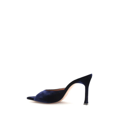 Amina Muaddi Blue Velvet Stiletto Heel Sandals