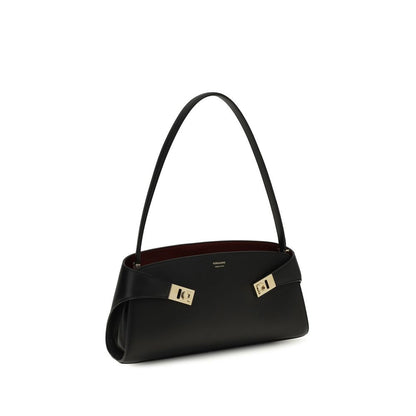 Ferragamo Black Calf Leather Bos Taurus Shoulder Bag