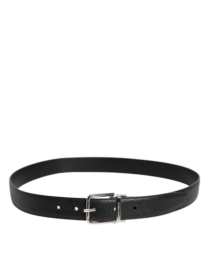 Dolce & Gabbana Black Calf Leather Classic Silver Buckle Belt