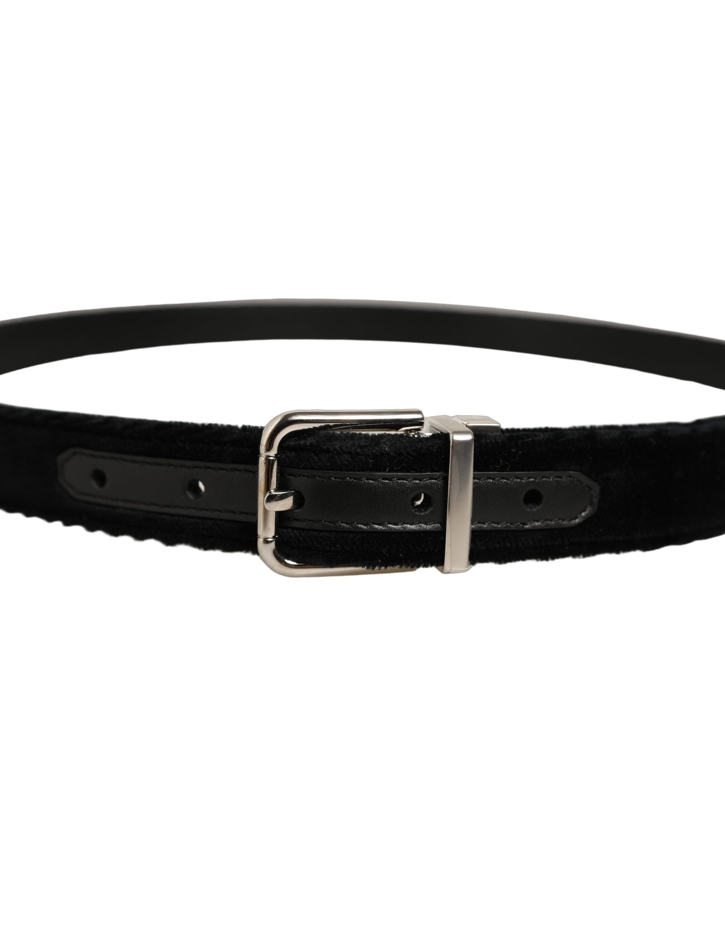 Dolce & Gabbana Black Velvet Silver Tone Metal Buckle Belt