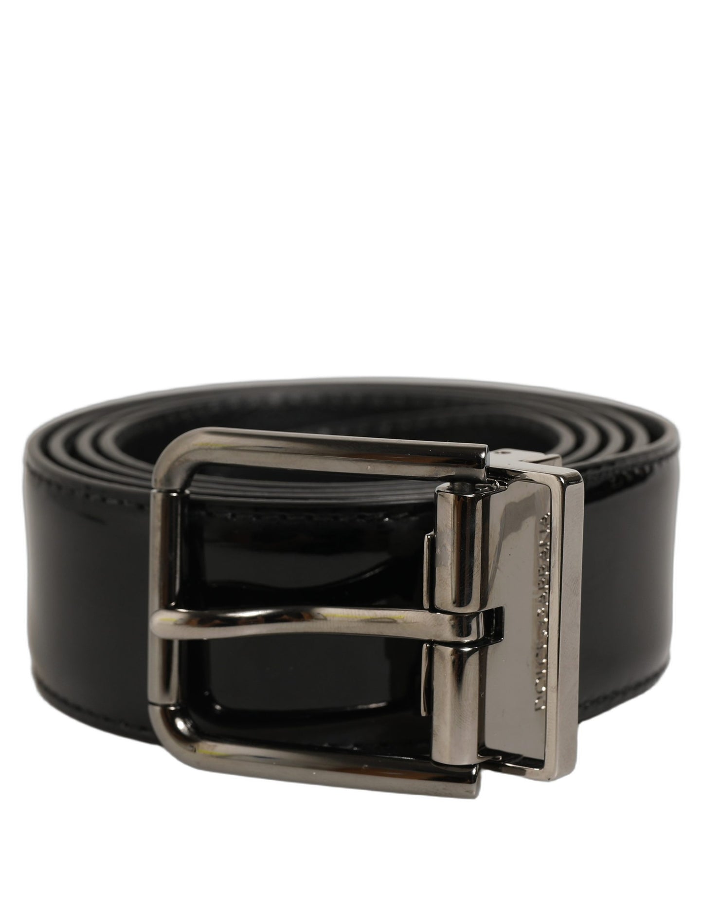 Dolce & Gabbana Black Patent Leather Silver Metal Buckle Belt