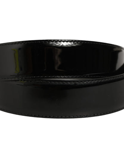 Dolce & Gabbana Black Patent Leather Silver Metal Buckle Belt